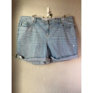 Lane Bryant Mid Rise Boyfriend Denim Jean Shorts Distressed Cuffed Size 24